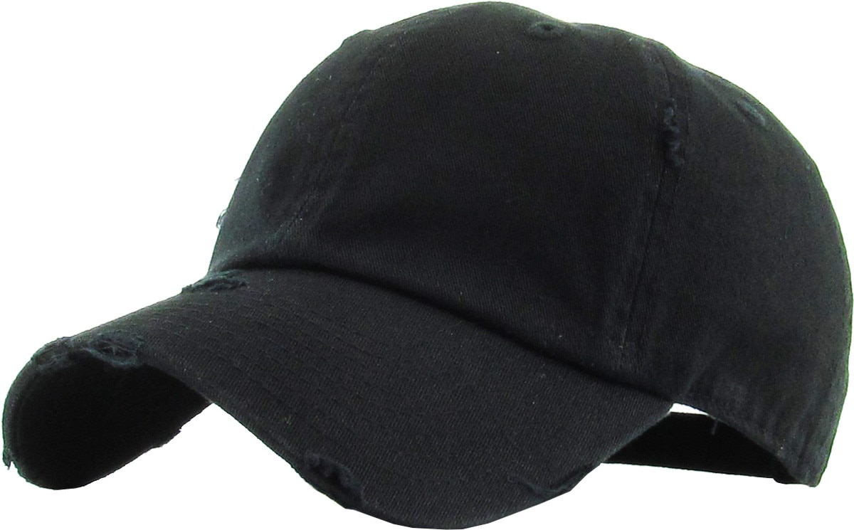 Black Distressed Vintage Baseball Cap Front Side View